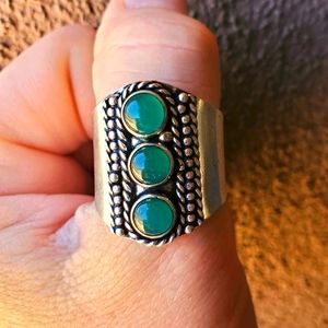 New Green Onyx Adjustable Silver Cuff Ring.